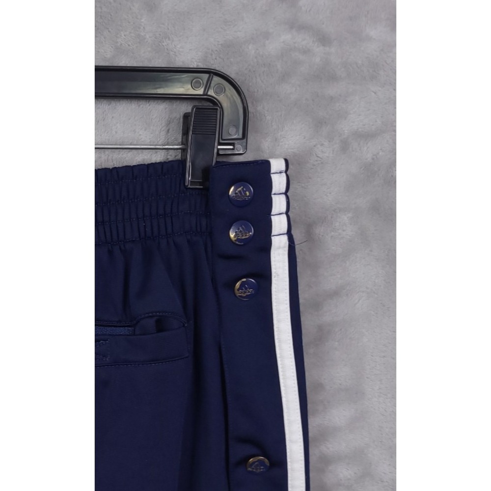 Vintage Adidas Track Pants Navy Blue Sz L Snap Button Sides Stripes Athletic Y2K - Picture 9 of 16